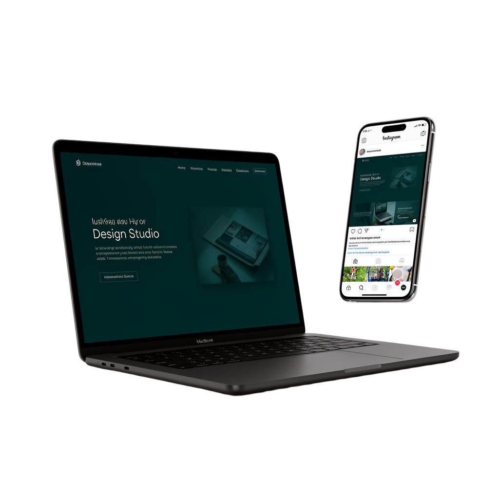 Mockup de notebook e iPhone exibindo projetos da Studio Mantto